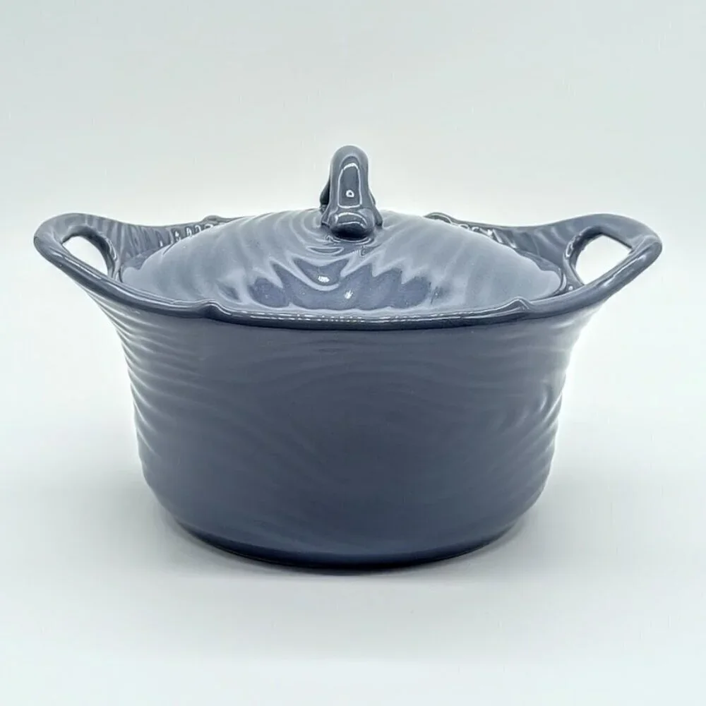 Temp-Tations Woodland Slate Blue Ceramic Stoneware Covered Baker